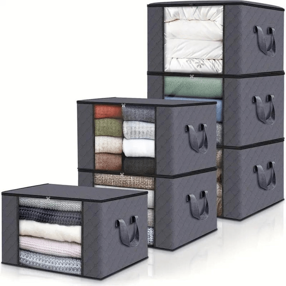 Bolsa de almacenamiento – Gris claro, fabricada en material transpirable, con ventana transparente, ideal para guardar ropa y mantas en un armario o un ropero
