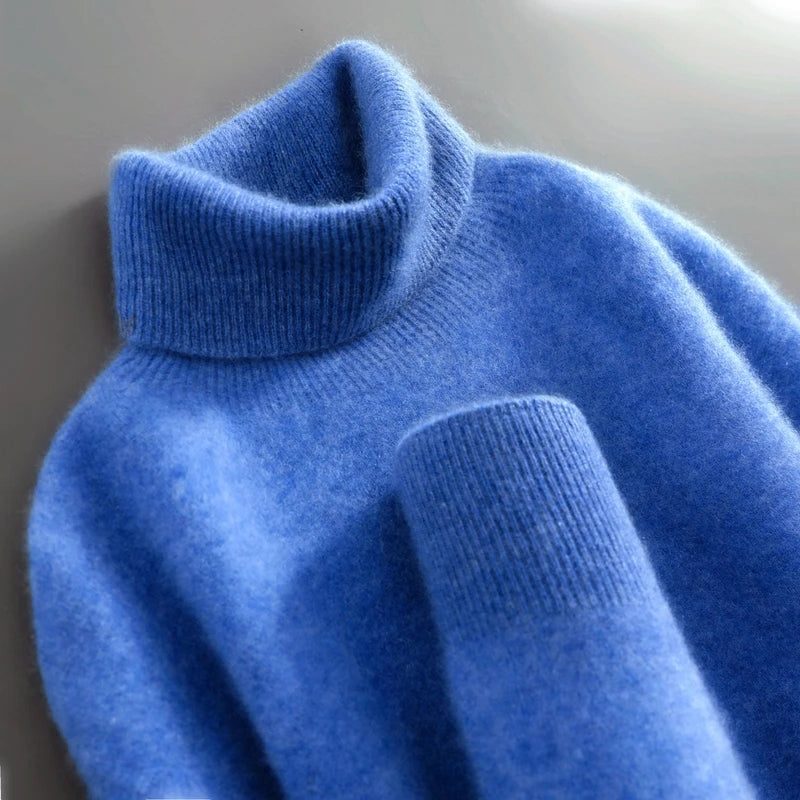 Pull Col Roulé Femme à Côtes et Manches Longues