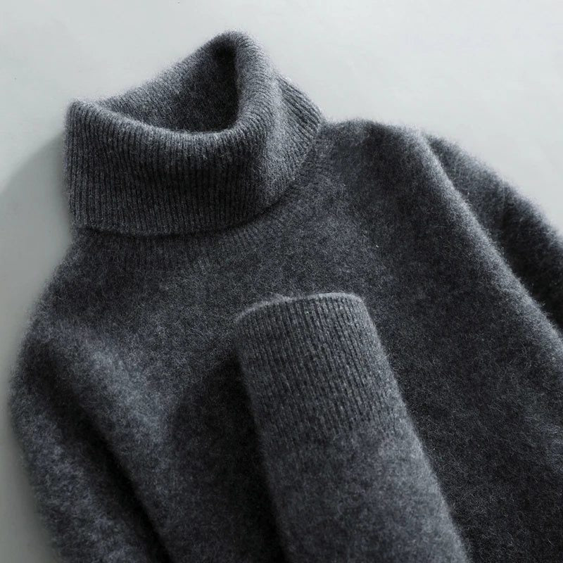 Pull Col Roulé Femme à Côtes et Manches Longues