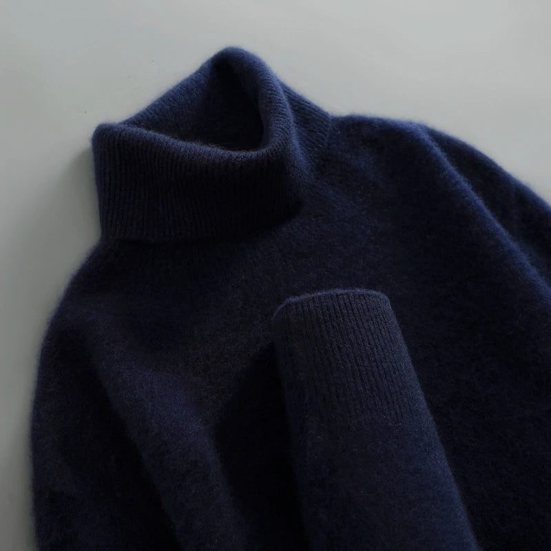 Pull Col Roulé Femme à Côtes et Manches Longues