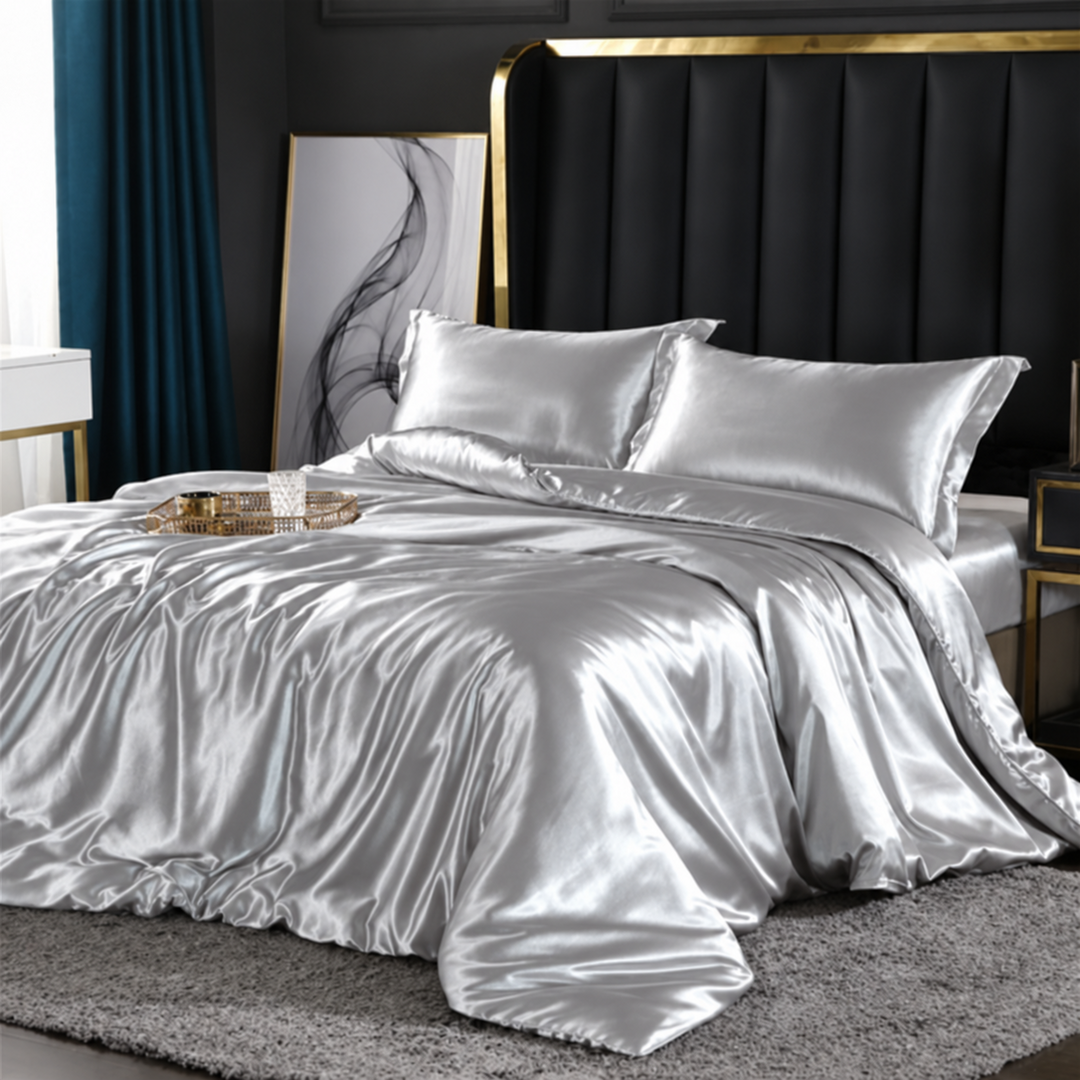 Silk Bedding Set – Cooling, 4-Piece Set in Various Sizes for Bedroom Decor