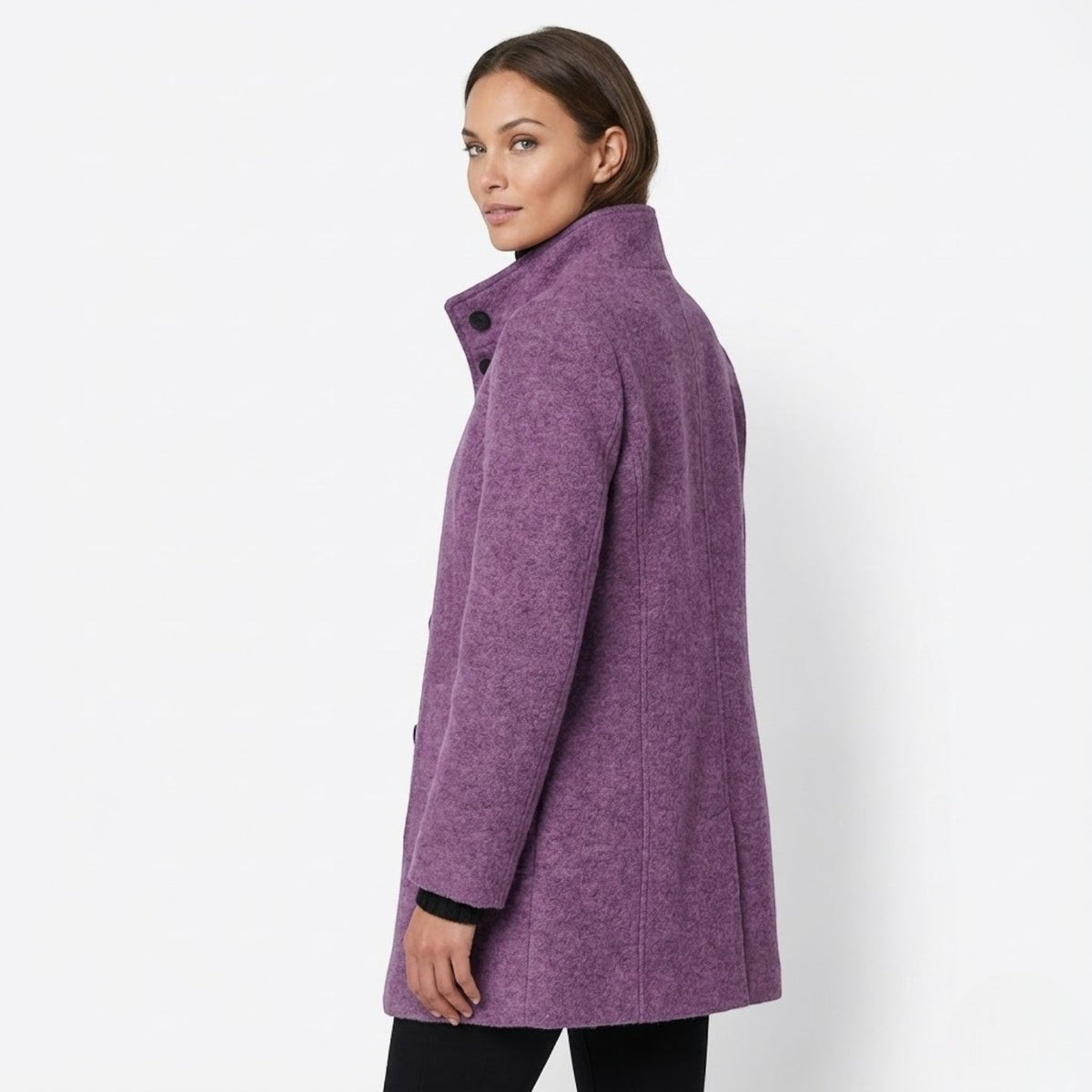 Soraya – Women's Coat with button closure and stand - up collar - Trench Coats - Purple - Taylor & Bennett