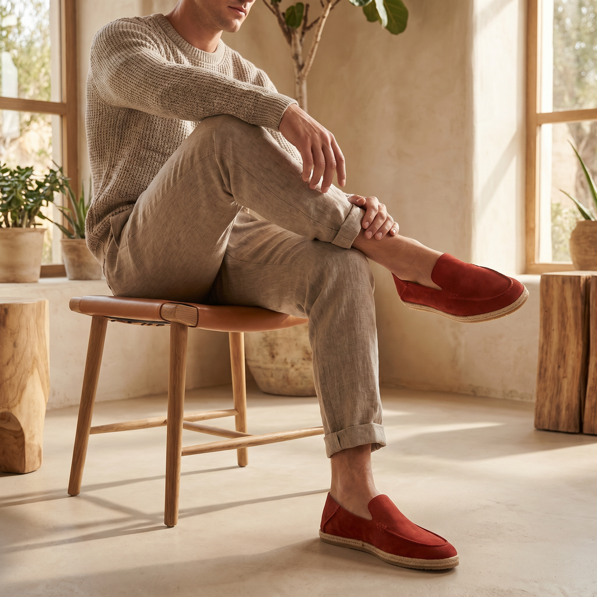 Mocassins Espadrilles Homme en Daim, Semelle Jute