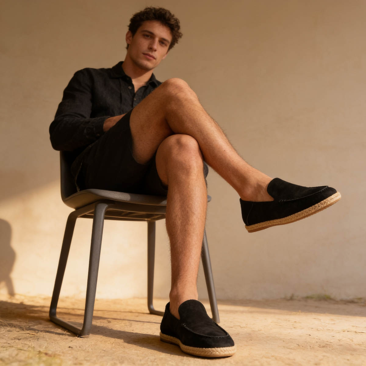 Mocassins Espadrilles Homme en Daim, Semelle Jute