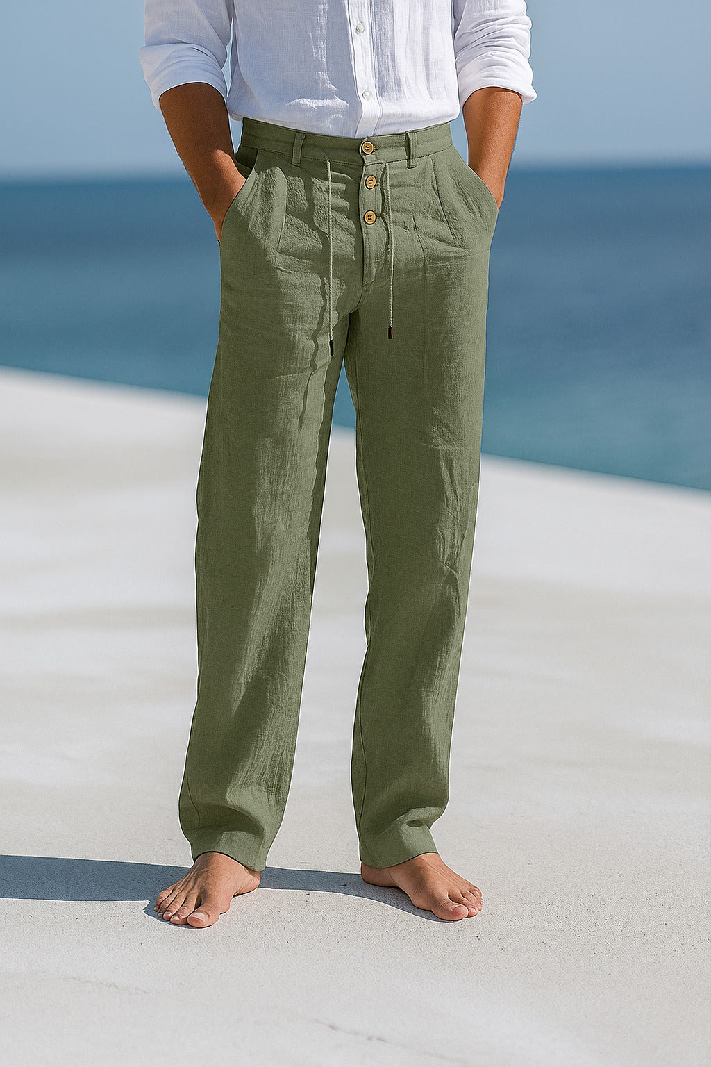 Pantalon Homme en Lin Coupe Droite, Respirant pour l'Été