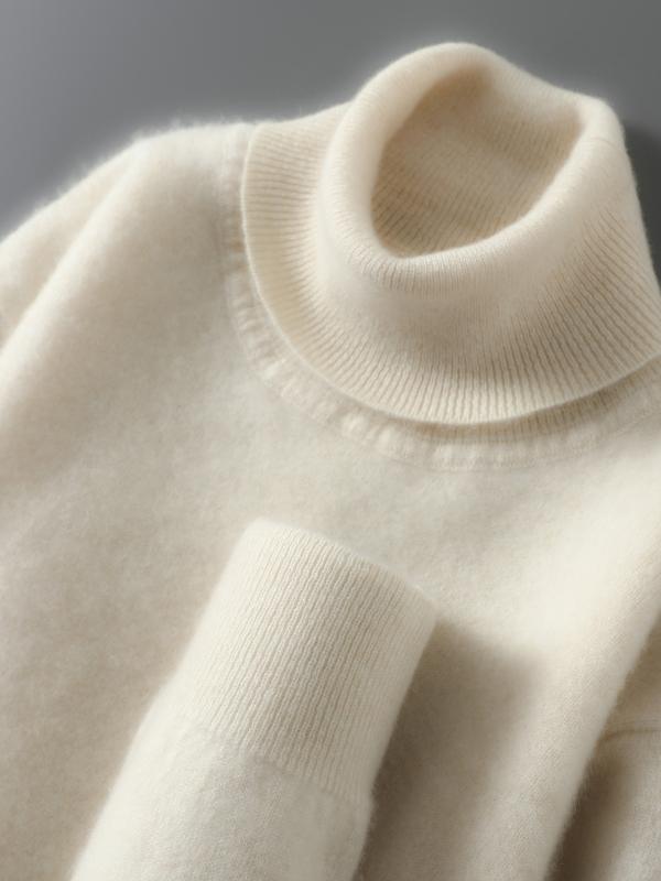 Pull Col Roulé Femme à Côtes et Manches Longues