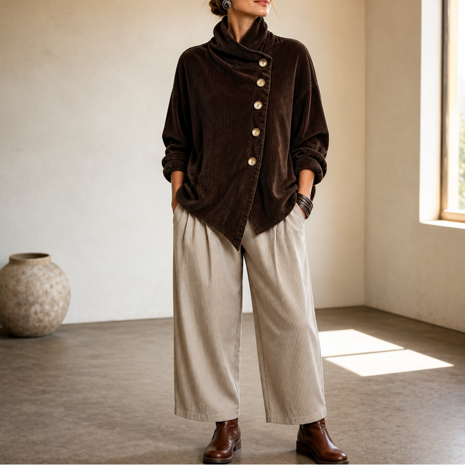 Veste Femme Col Boutonnage Asymétrique et Côtes Fines