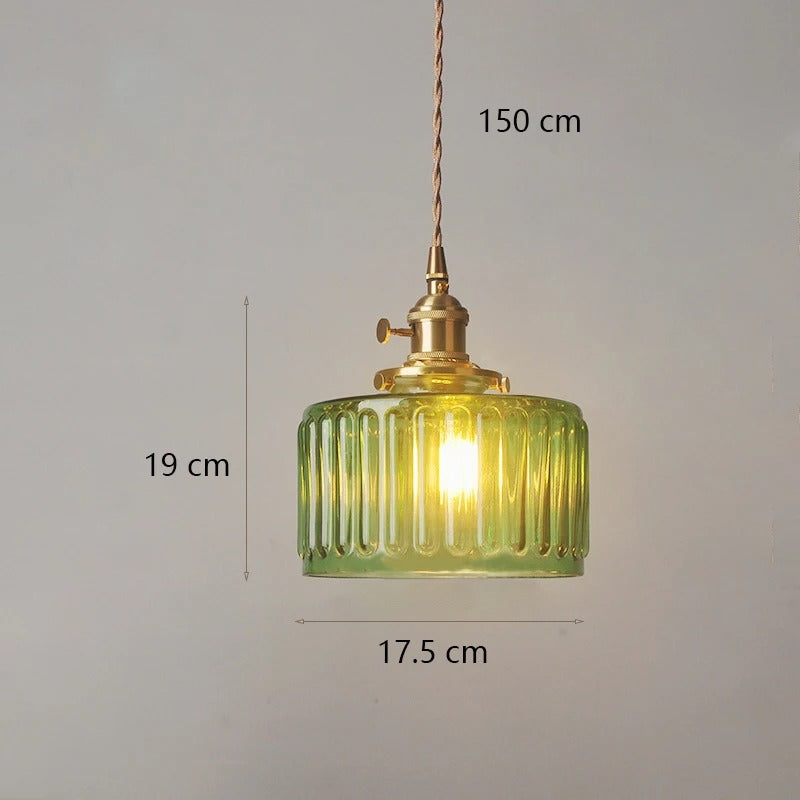 Suspension – Verre strié avec accents dorés pour table à manger ou salon