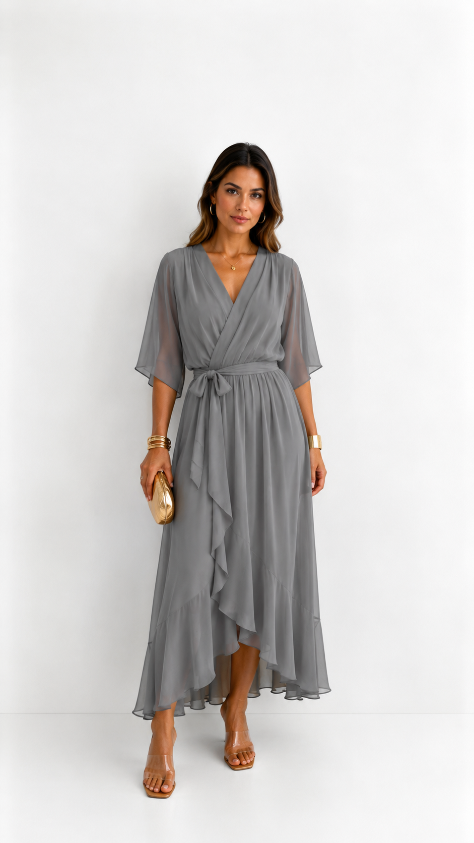 Robe Portefeuille Femme en Mousseline Fluide