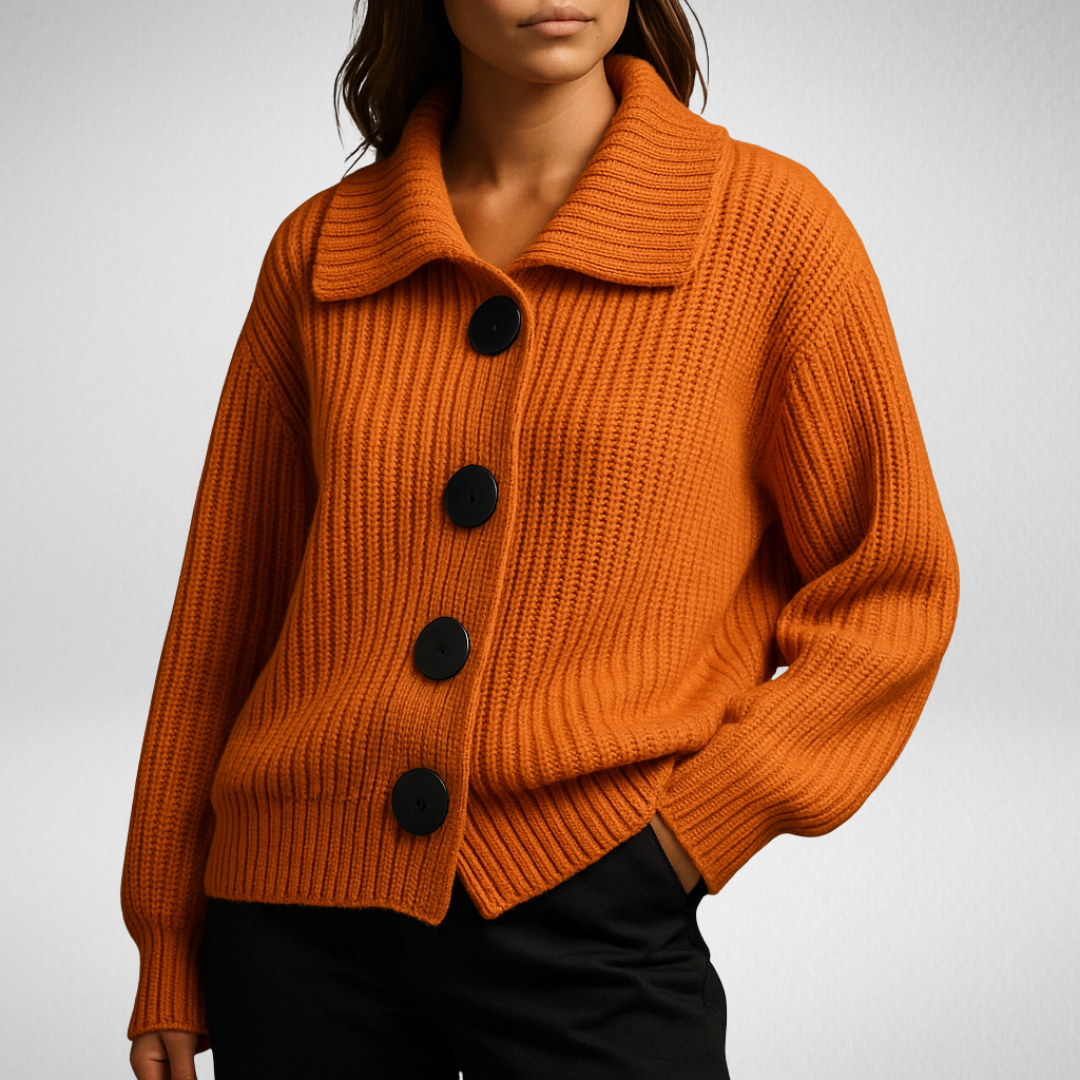 Gilet Oversize Femme à Gros Boutons en Maille Côtelée
