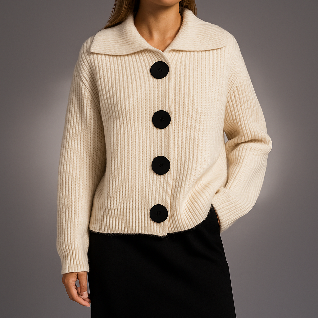 Gilet Oversize Femme à Gros Boutons en Maille Côtelée