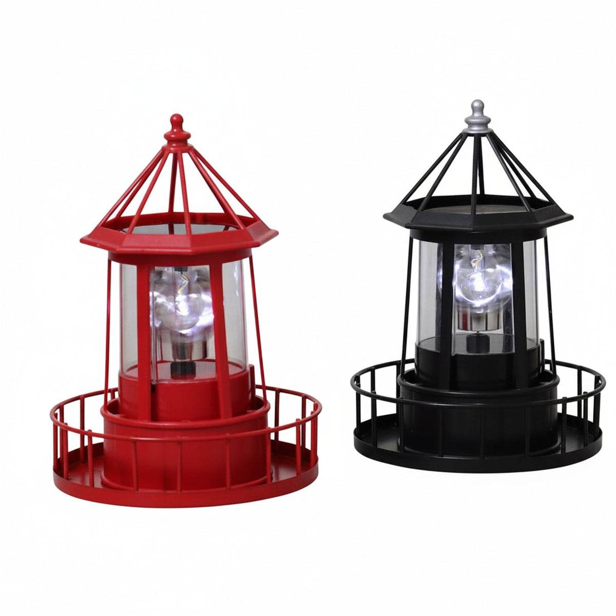 Vuurtoren Tafellamp op Zonne-energie met Roterende LED en Ingebouwd Zonnepaneel