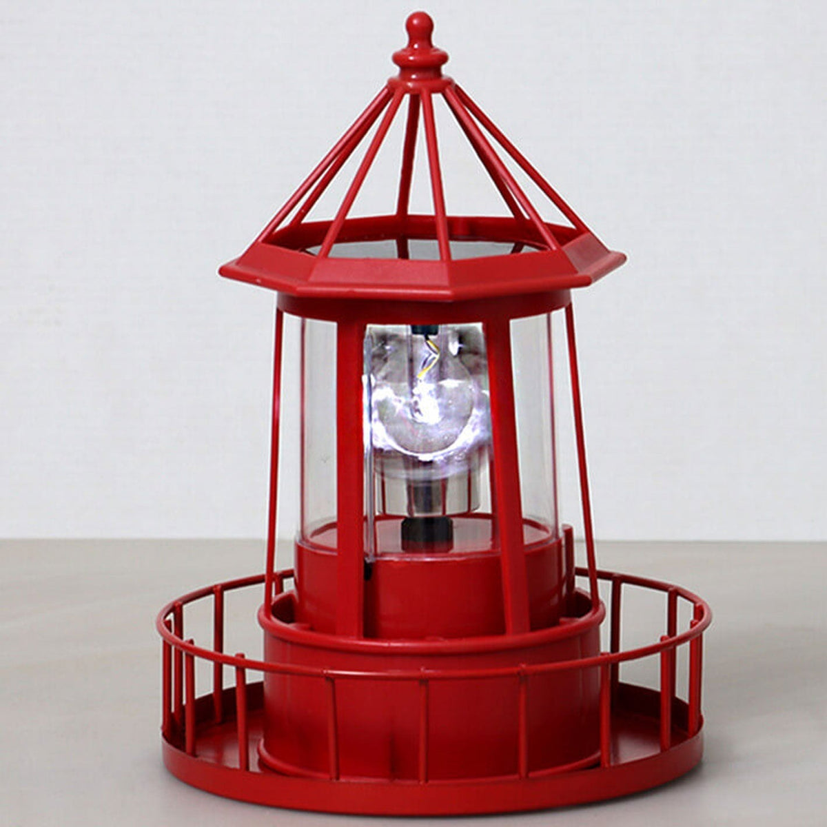 Vuurtoren Tafellamp op Zonne-energie met Roterende LED en Ingebouwd Zonnepaneel