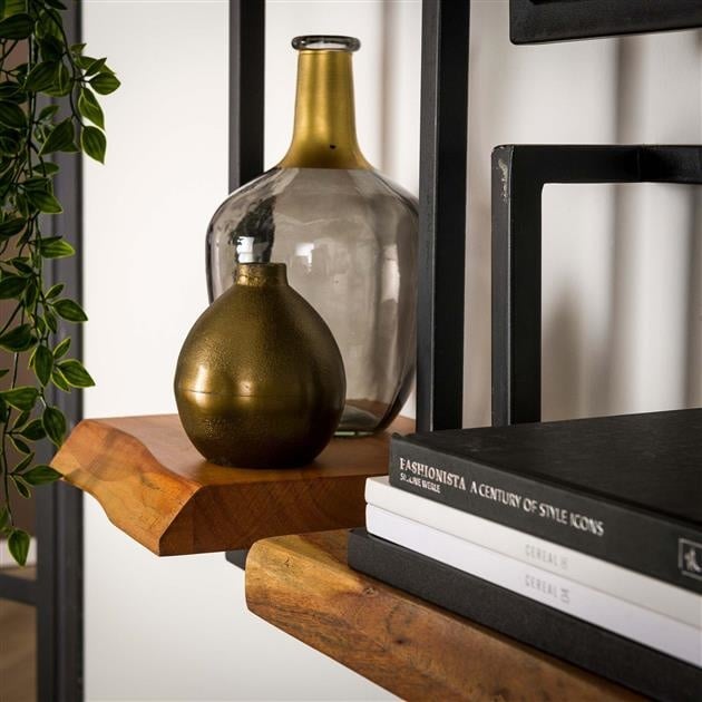 Wandplank – Massief acaciahout met vintage stalen frame voor de woonkamer of hal