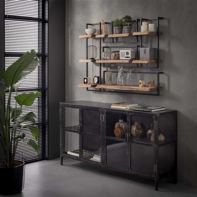 Wandplank – Massief acaciahout met vintage stalen frame voor de woonkamer of hal