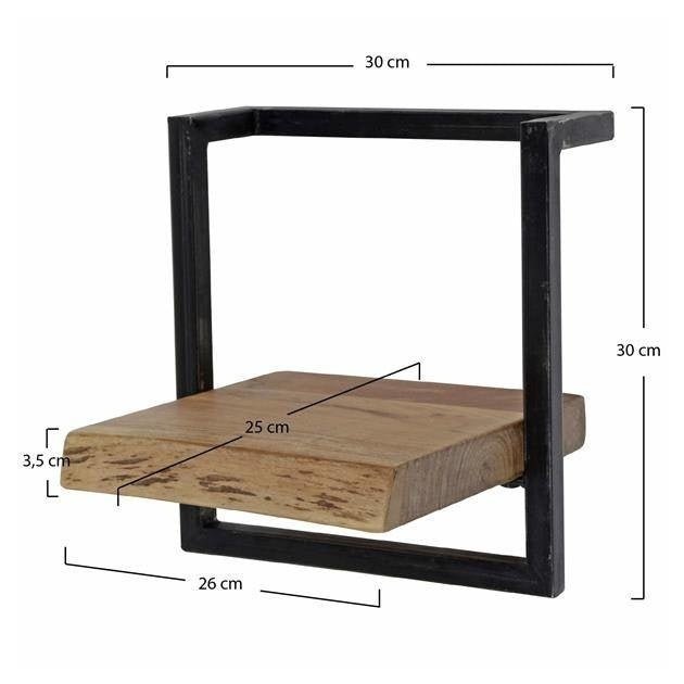 Wandplank – Massief acaciahout met vintage stalen frame voor de woonkamer of hal
