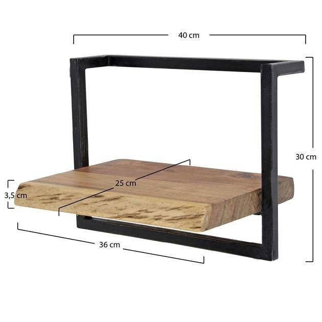 Wandplank – Massief acaciahout met vintage stalen frame voor de woonkamer of hal