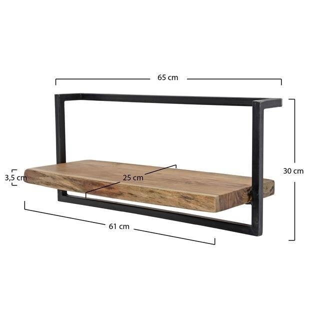 Wandplank – Massief acaciahout met vintage stalen frame voor de woonkamer of hal