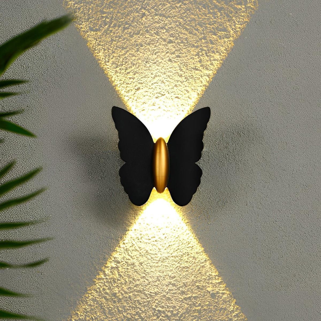 Outdoor LED Wall Sconce – Black Aluminum, Butterfly Design for the Garden or Patio