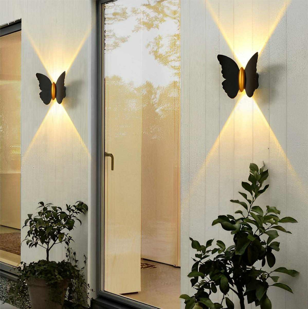Outdoor LED Wall Sconce – Black Aluminum, Butterfly Design for the Garden or Patio