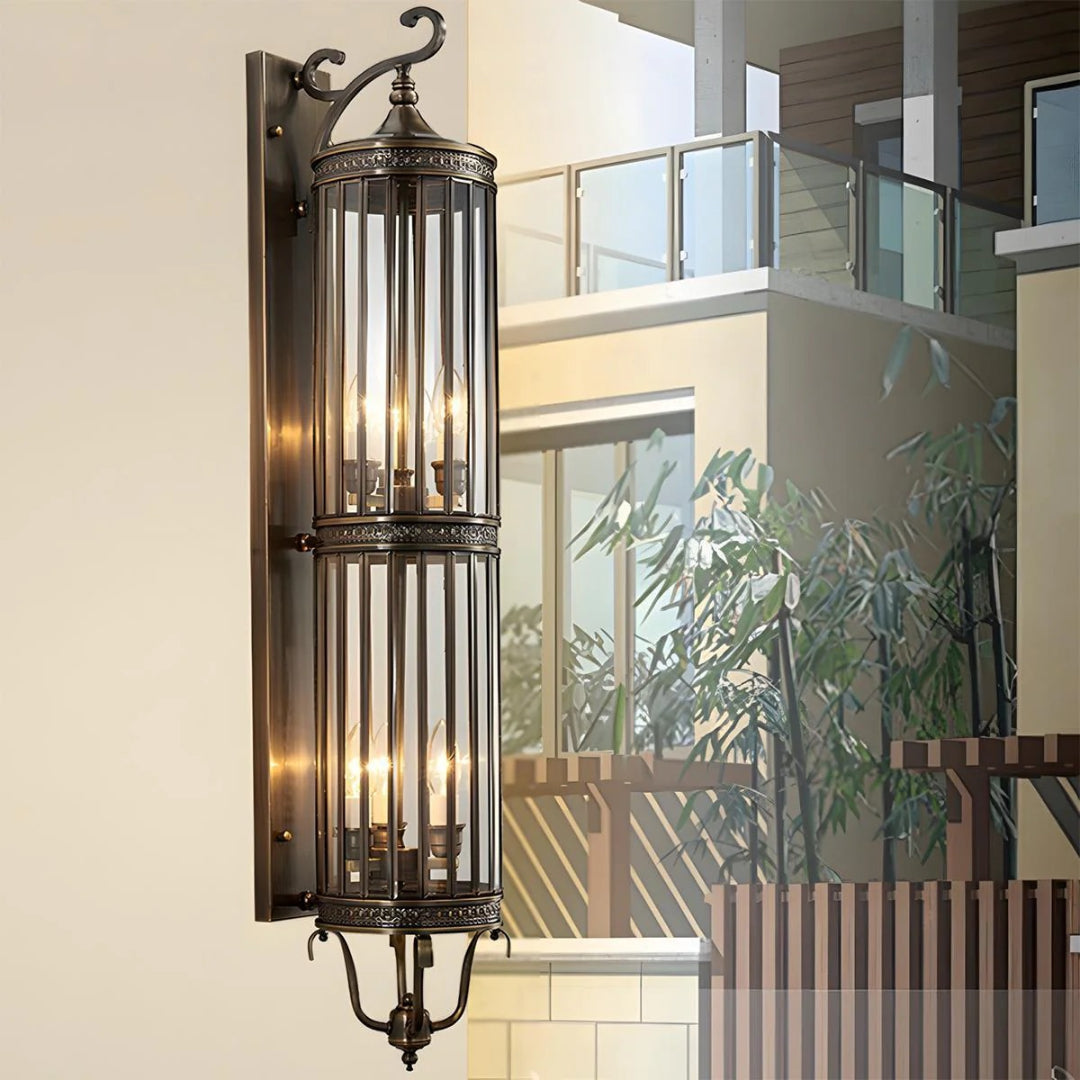 Lanternes Murales Vintage en Verre – Cuivre, Éclairage Extérieur Ambiance pour Jardin ou Terrasse