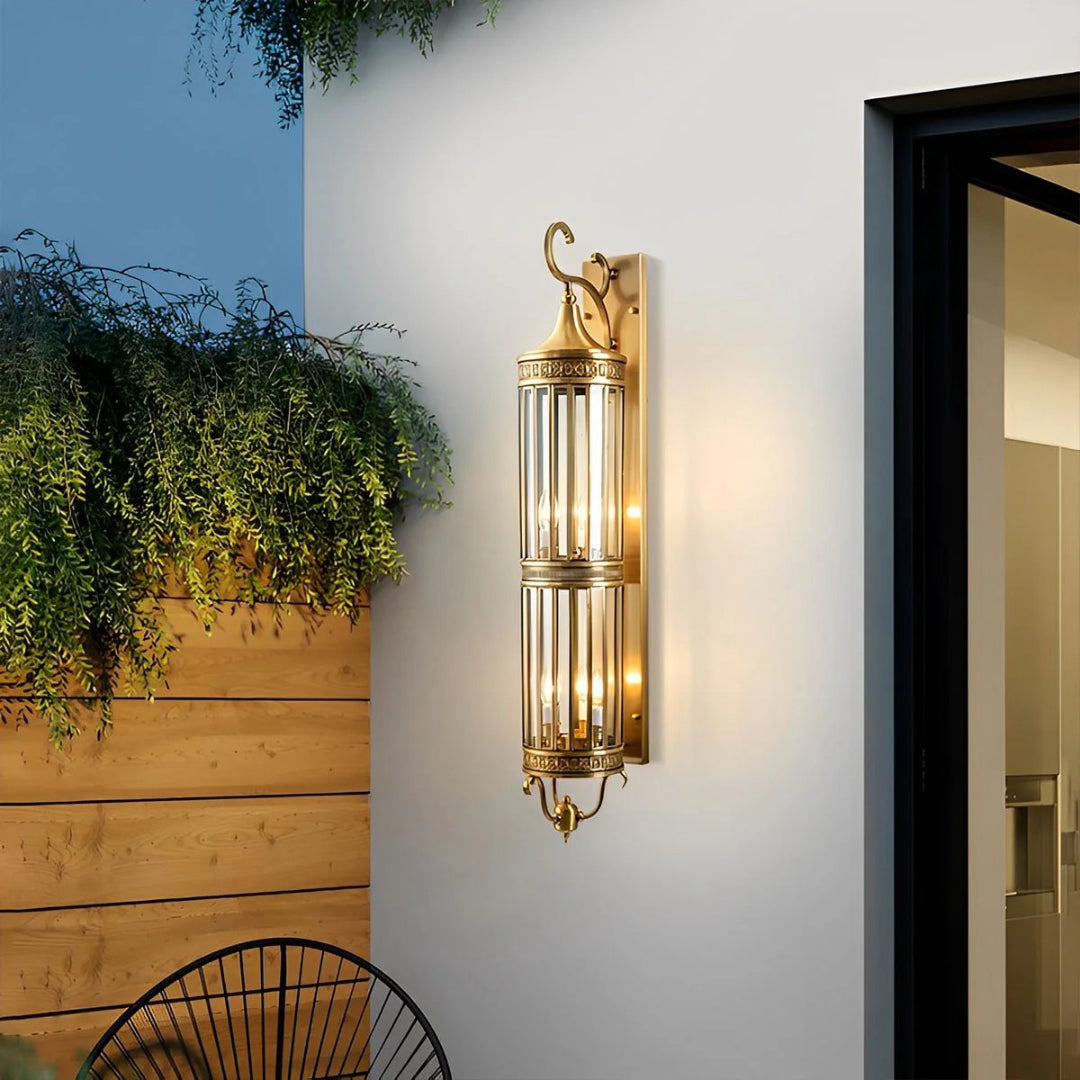 Lanternes Murales Vintage en Verre – Cuivre, Éclairage Extérieur Ambiance pour Jardin ou Terrasse