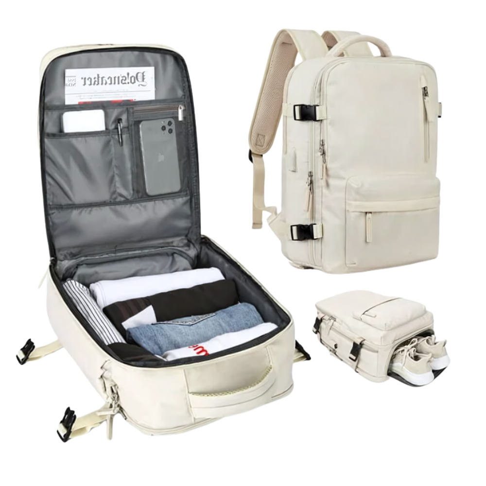 Reisrugzak – Waterafstotend nylon, 35 liter, met USB-poort en schoenenvak, voor dagelijks gebruik en avonturen
