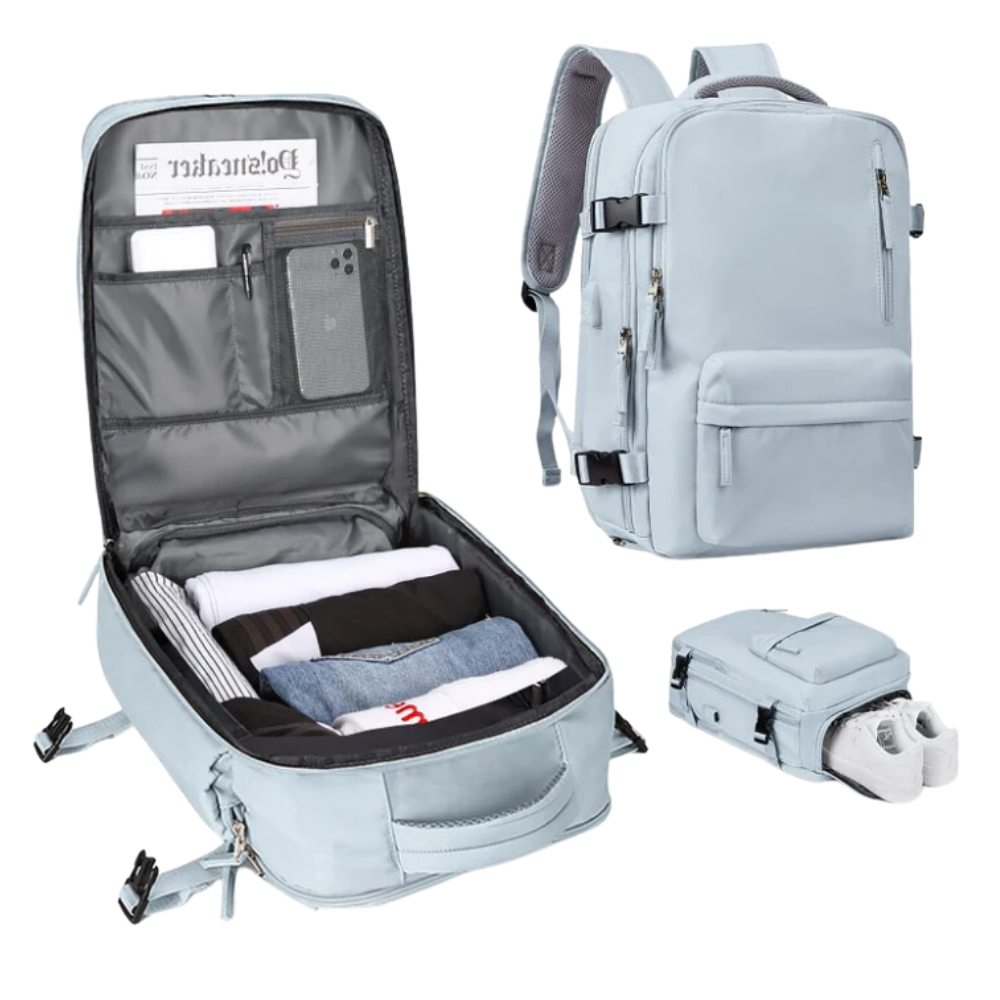 Reisrugzak – Waterafstotend nylon, 35 liter, met USB-poort en schoenenvak, voor dagelijks gebruik en avonturen