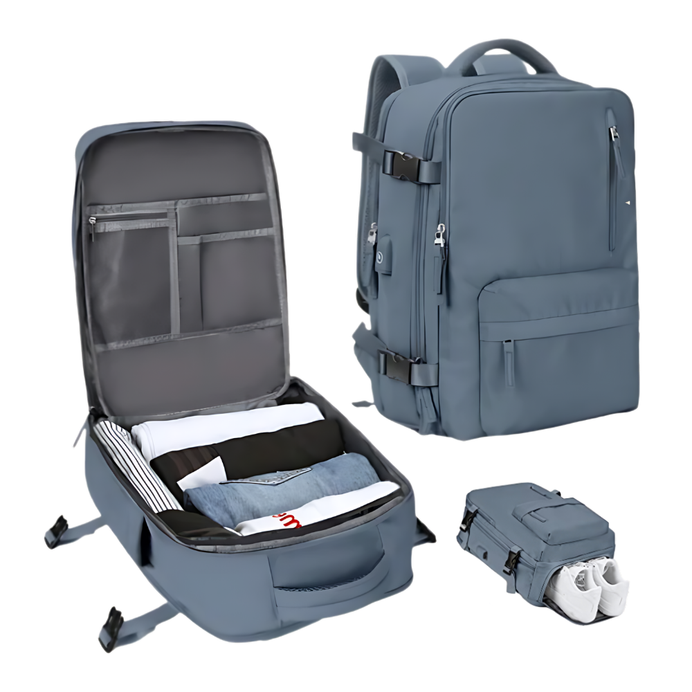 Reisrugzak – Waterafstotend nylon, 35 liter, met USB-poort en schoenenvak, voor dagelijks gebruik en avonturen