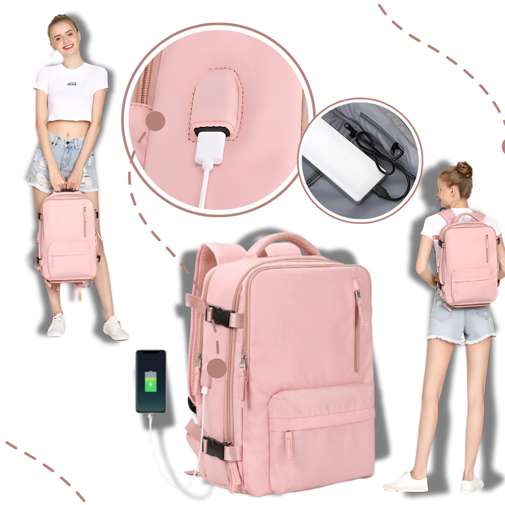 Reisrugzak – Waterafstotend nylon, 35 liter, met USB-poort en schoenenvak, voor dagelijks gebruik en avonturen