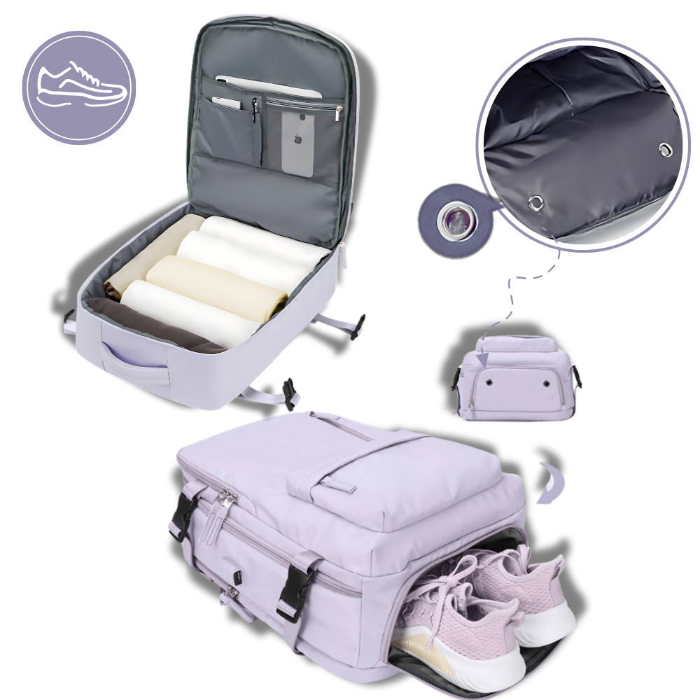 Reisrugzak – Waterafstotend nylon, 35 liter, met USB-poort en schoenenvak, voor dagelijks gebruik en avonturen