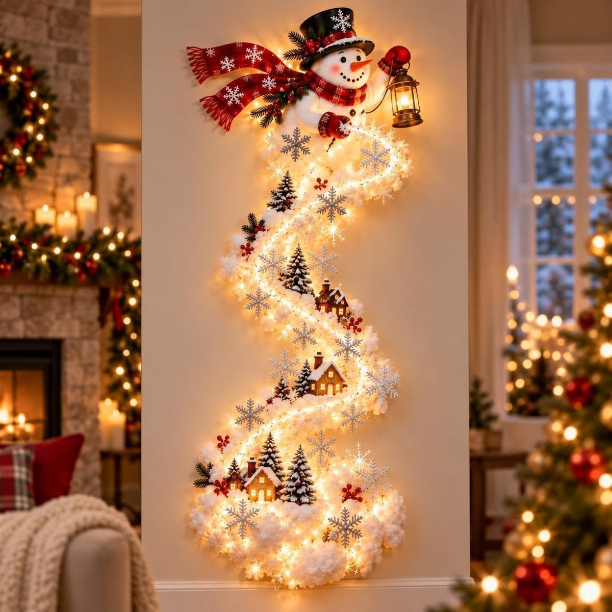 Applique Murale de Noël LED sans Fil - Effet Neige, 60 cm