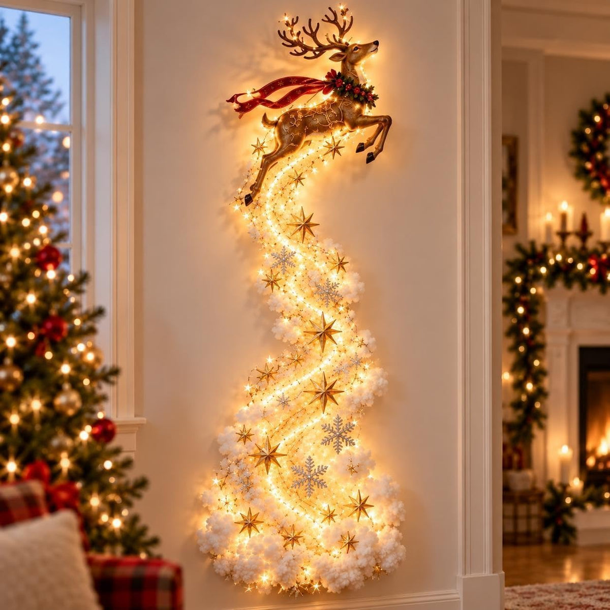 Applique Murale de Noël LED sans Fil - Effet Neige, 60 cm