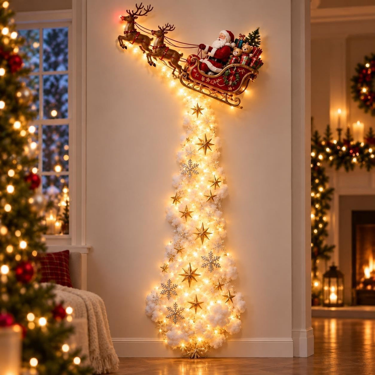 Applique Murale de Noël LED sans Fil - Effet Neige, 60 cm