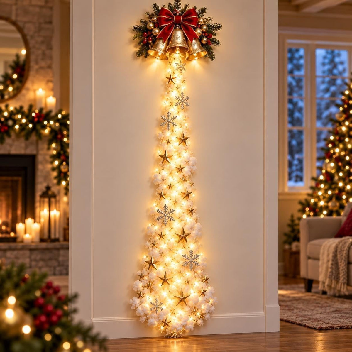 Applique Murale de Noël LED sans Fil - Effet Neige, 60 cm