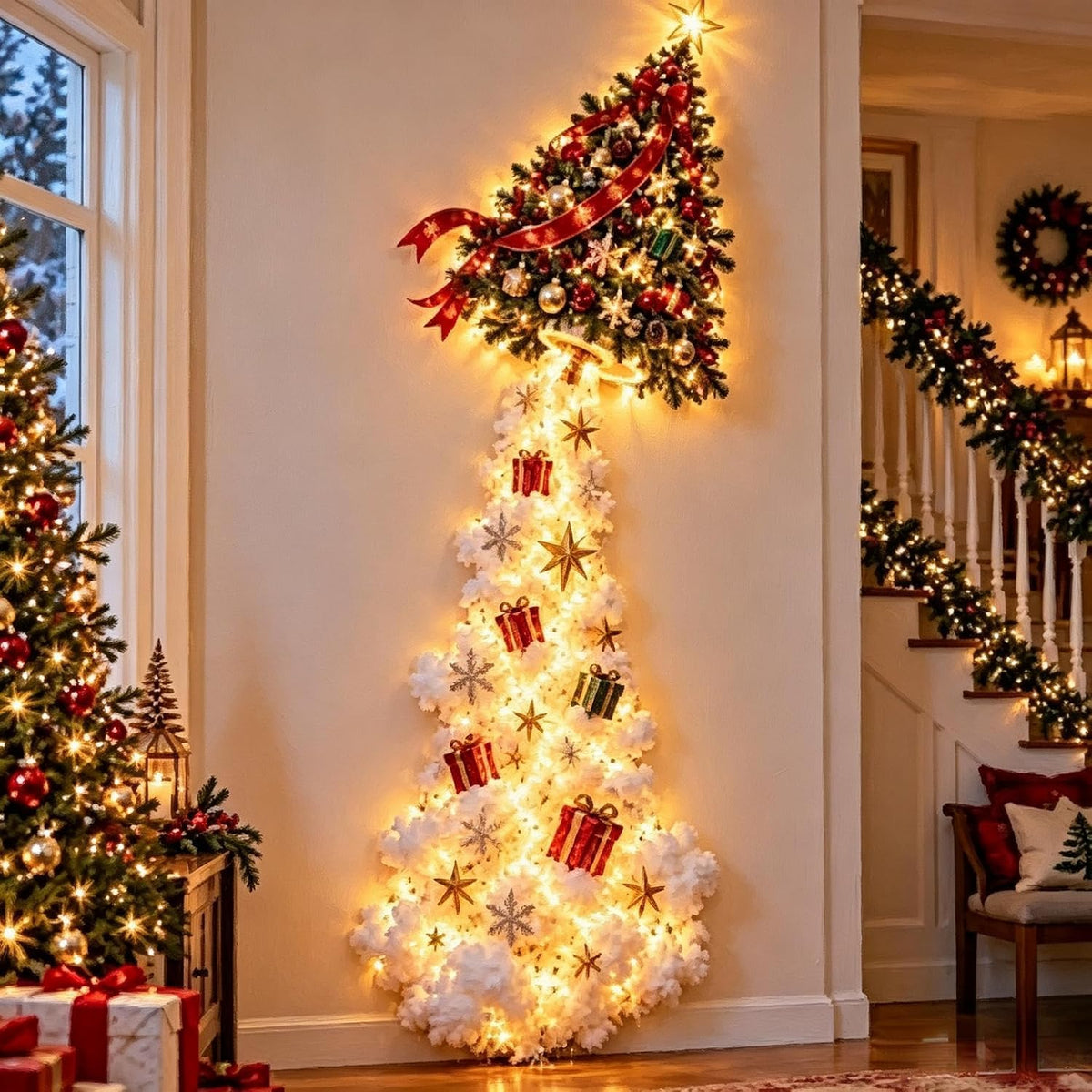 Applique Murale de Noël LED sans Fil - Effet Neige, 60 cm