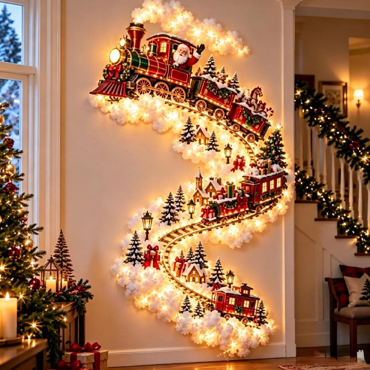 Applique Murale de Noël LED sans Fil - Effet Neige, 60 cm