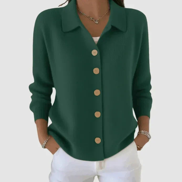 Gilet Femme Tricot Col Boutonné Manches Longues Coupe Relax