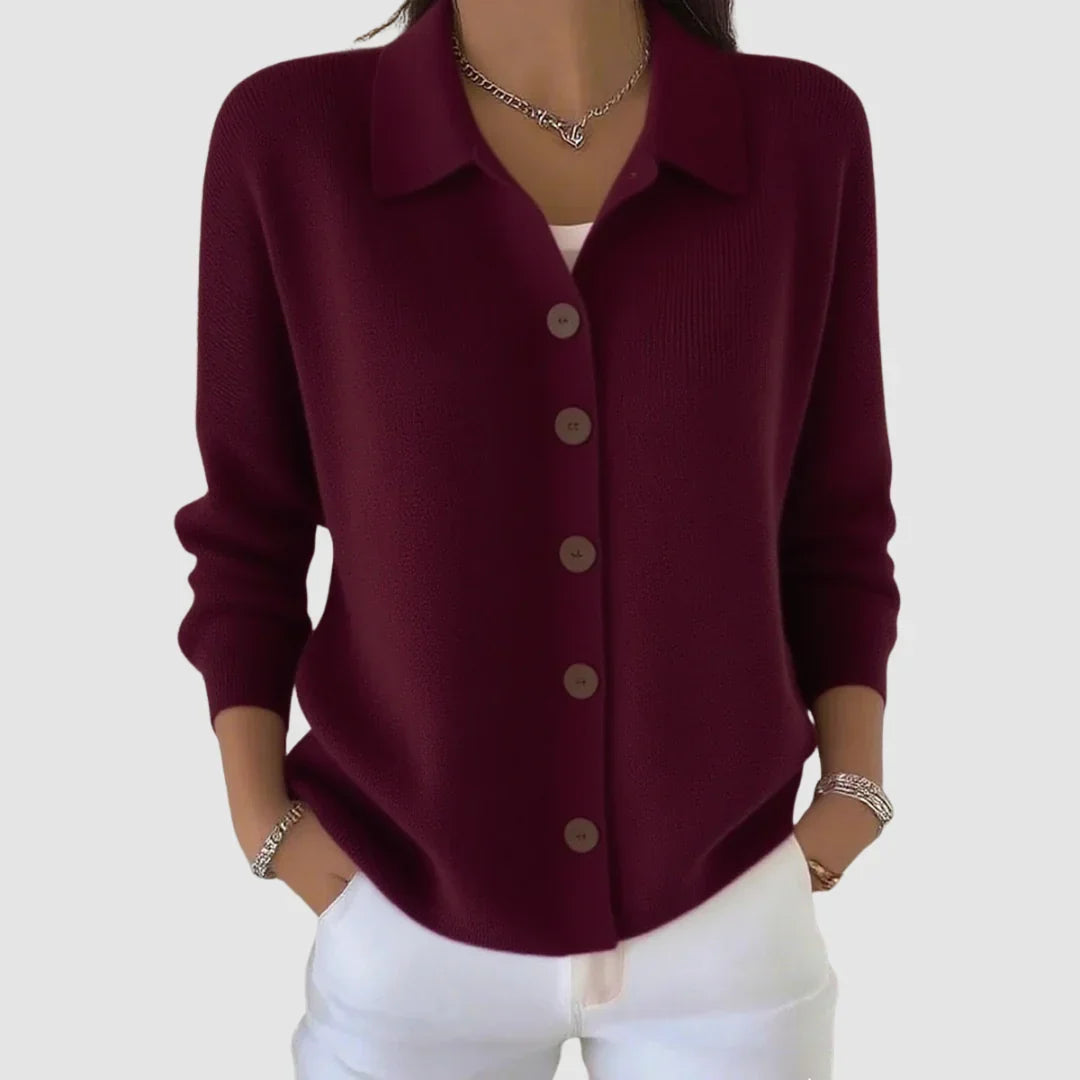Gilet Femme Tricot Col Boutonné Manches Longues Coupe Relax