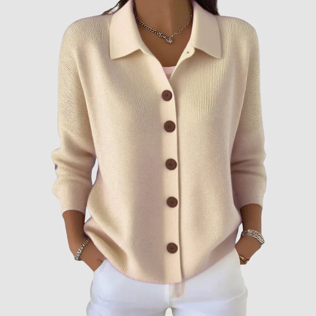 Gilet Femme Tricot Col Boutonné Manches Longues Coupe Relax