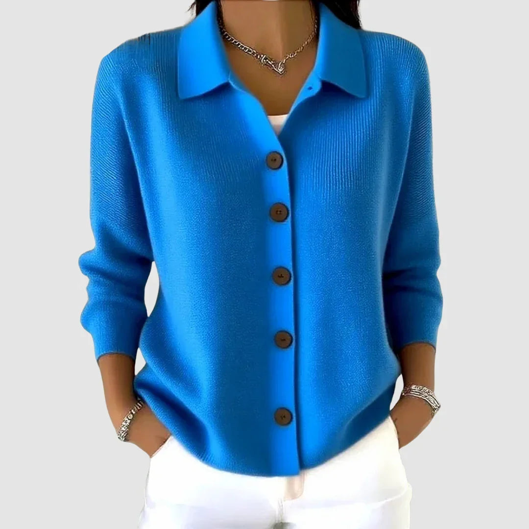 Gilet Femme Tricot Col Boutonné Manches Longues Coupe Relax