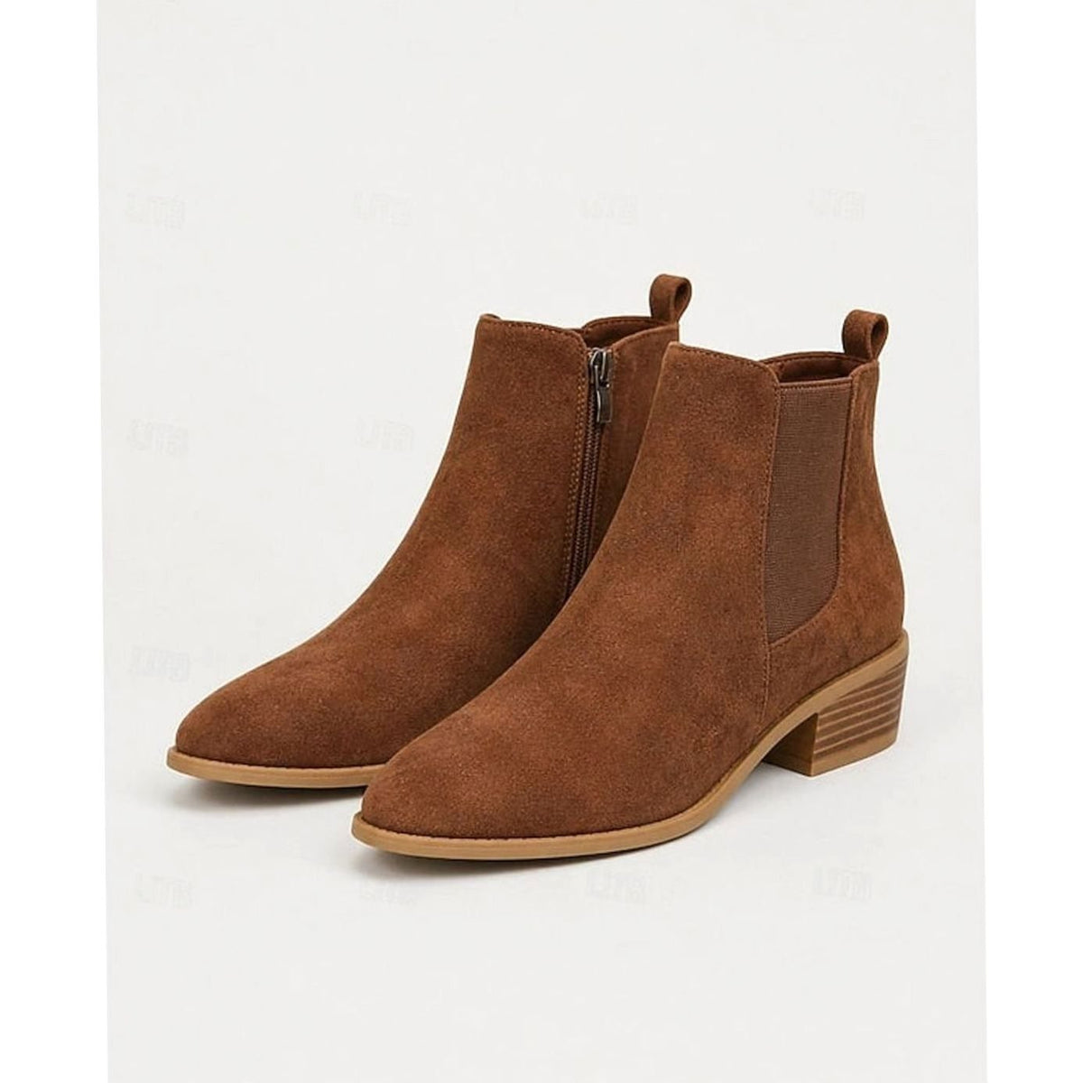 Bottines Femme Bout Pointu en Daim à Talon Carré