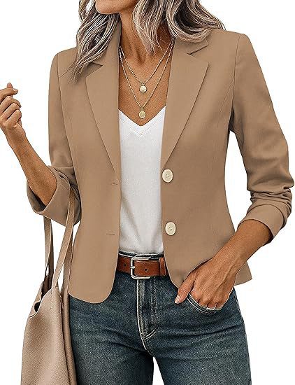 Blazer Femme Court Ajusté Boutons Décoratifs Manches 3/4