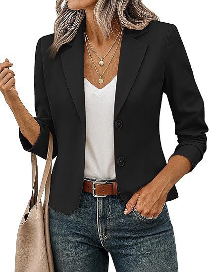 Blazer Femme Court Ajusté Boutons Décoratifs Manches 3/4