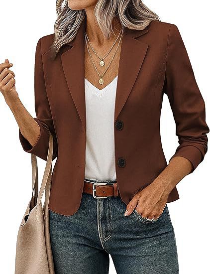 Blazer Femme Court Ajusté Boutons Décoratifs Manches 3/4