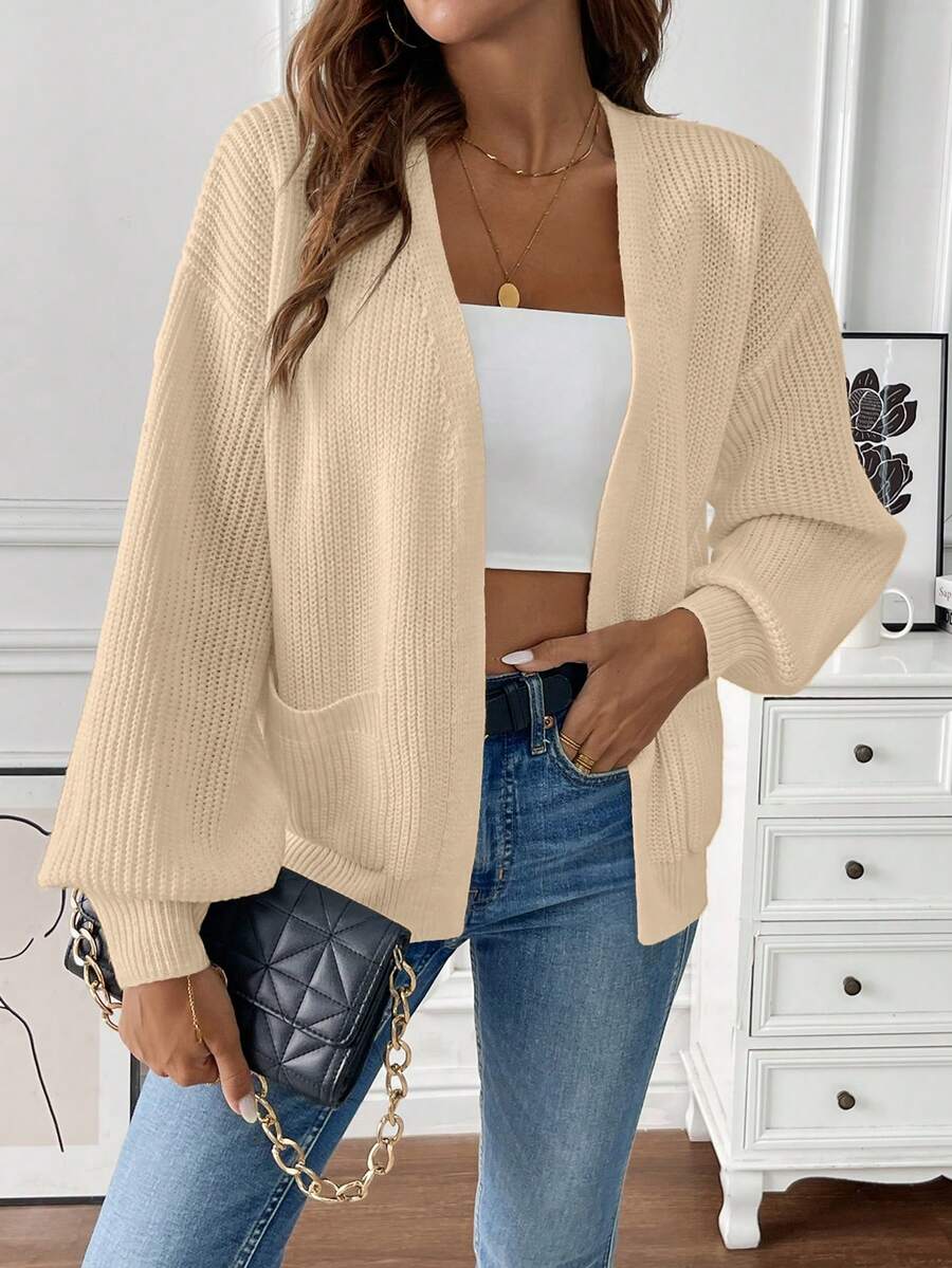 Gilet Femme Ouvert Texture Côtelée Poches Plaquées