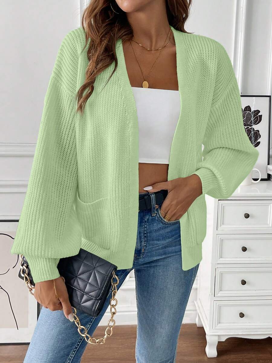 Gilet Femme Ouvert Texture Côtelée Poches Plaquées