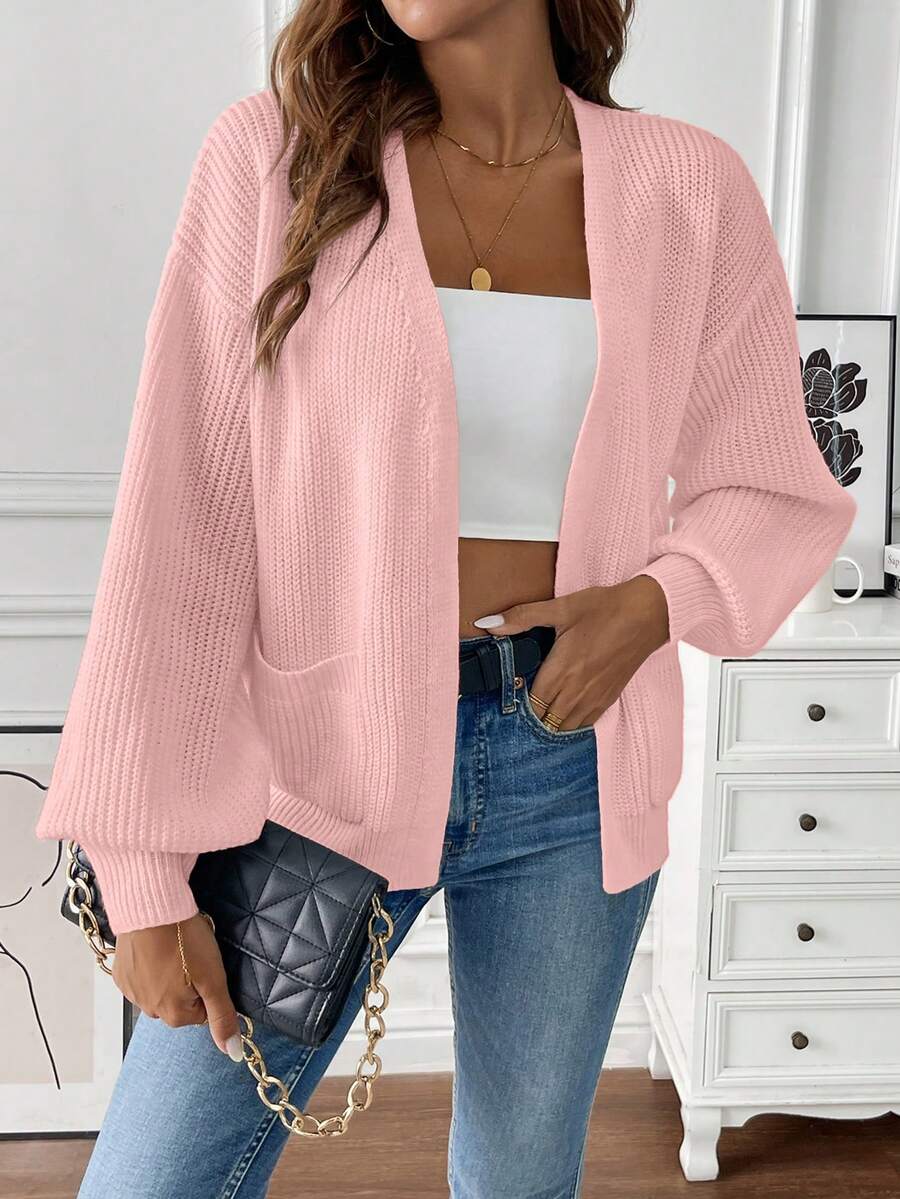Gilet Femme Ouvert Texture Côtelée Poches Plaquées