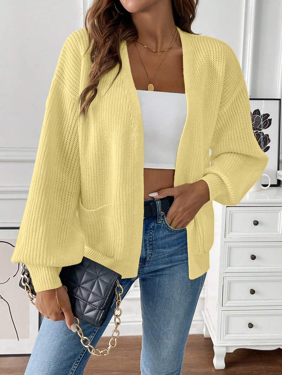 Gilet Femme Ouvert Texture Côtelée Poches Plaquées