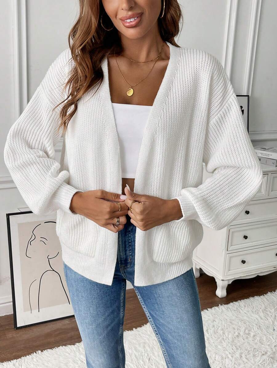 Gilet Femme Ouvert Texture Côtelée Poches Plaquées